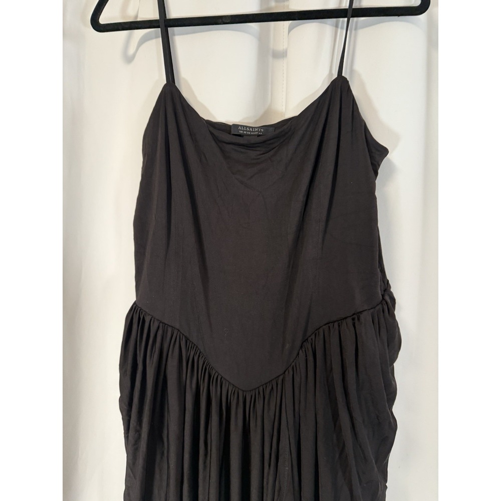ALLSAINTS Dress sz 12 Aurelia Black Empire Waist Pleated Draped Skirt Sweetheart - Picture 5 of 10
